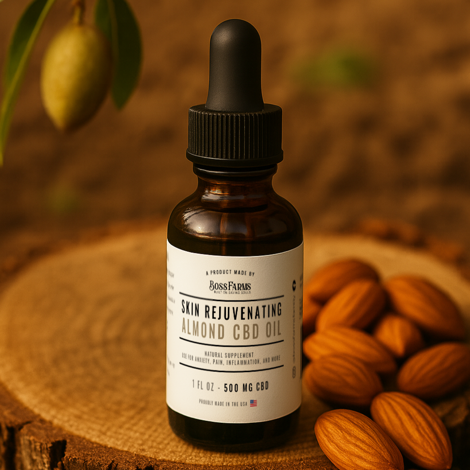 โจ B.O.S.S. Farms โGolden Glowโ CBD + Almond Oil โจ 1oz - 500 mg Broad Spectrum CBD - B.O.S.S. Farms