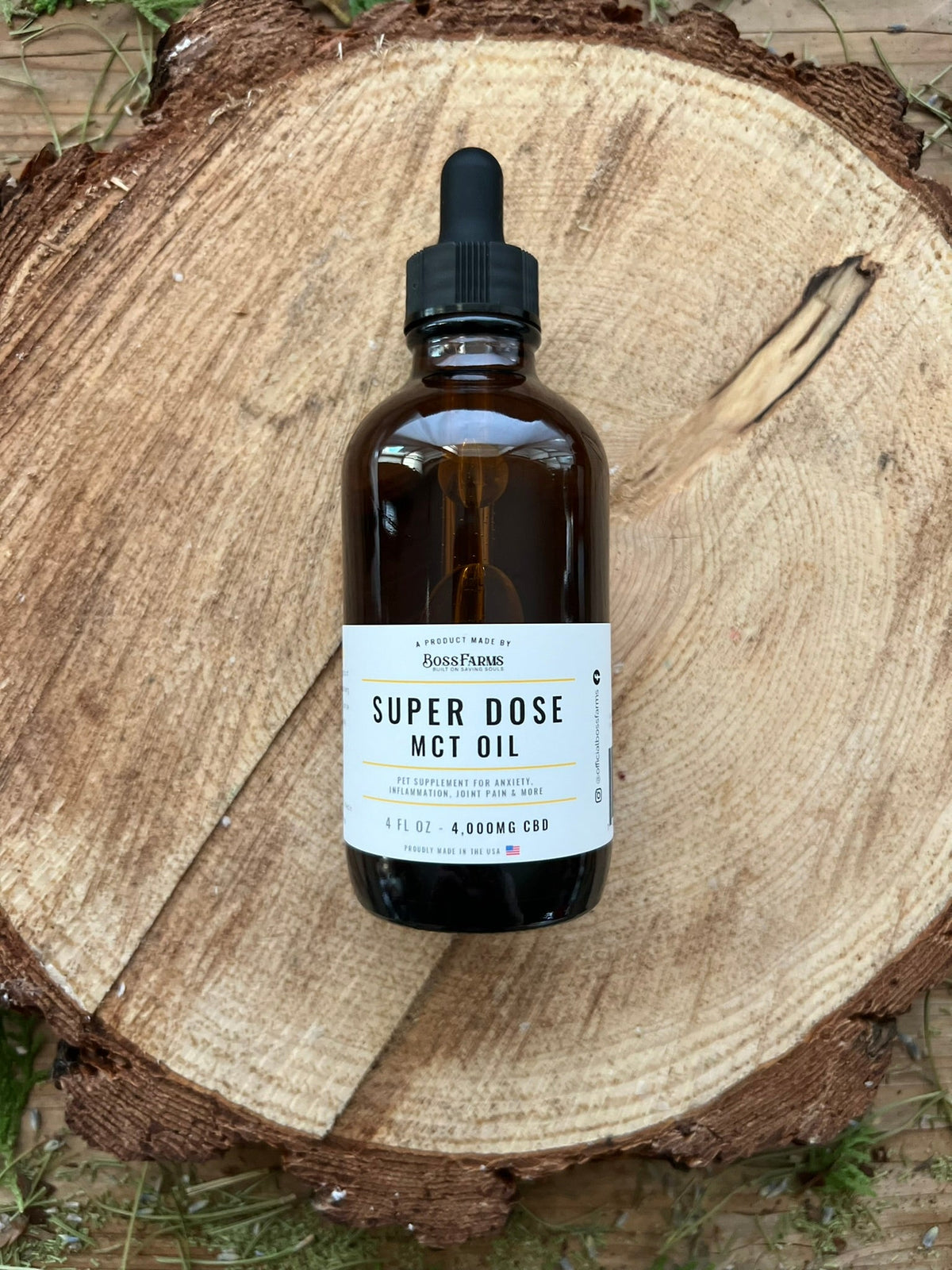 SUPER DOSE MCT CBD Oil : 4 oz - 4,000 mg! : PET & HUMAN - B.O.S.S. Farms