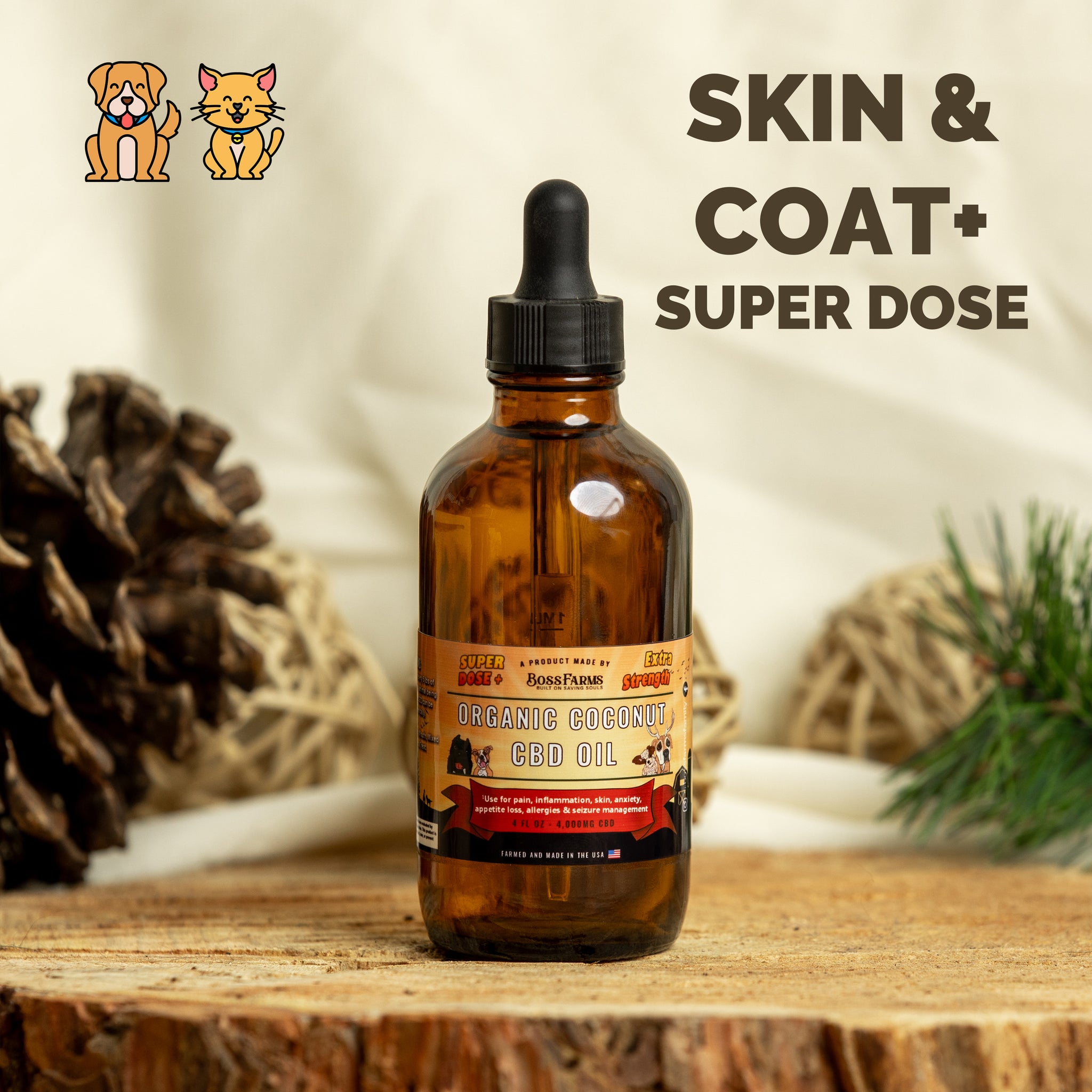 SUPER Organic Coconut CBD Oil : Hip & Joints Health / Skin & Coat : 4 oz - 4,000mg