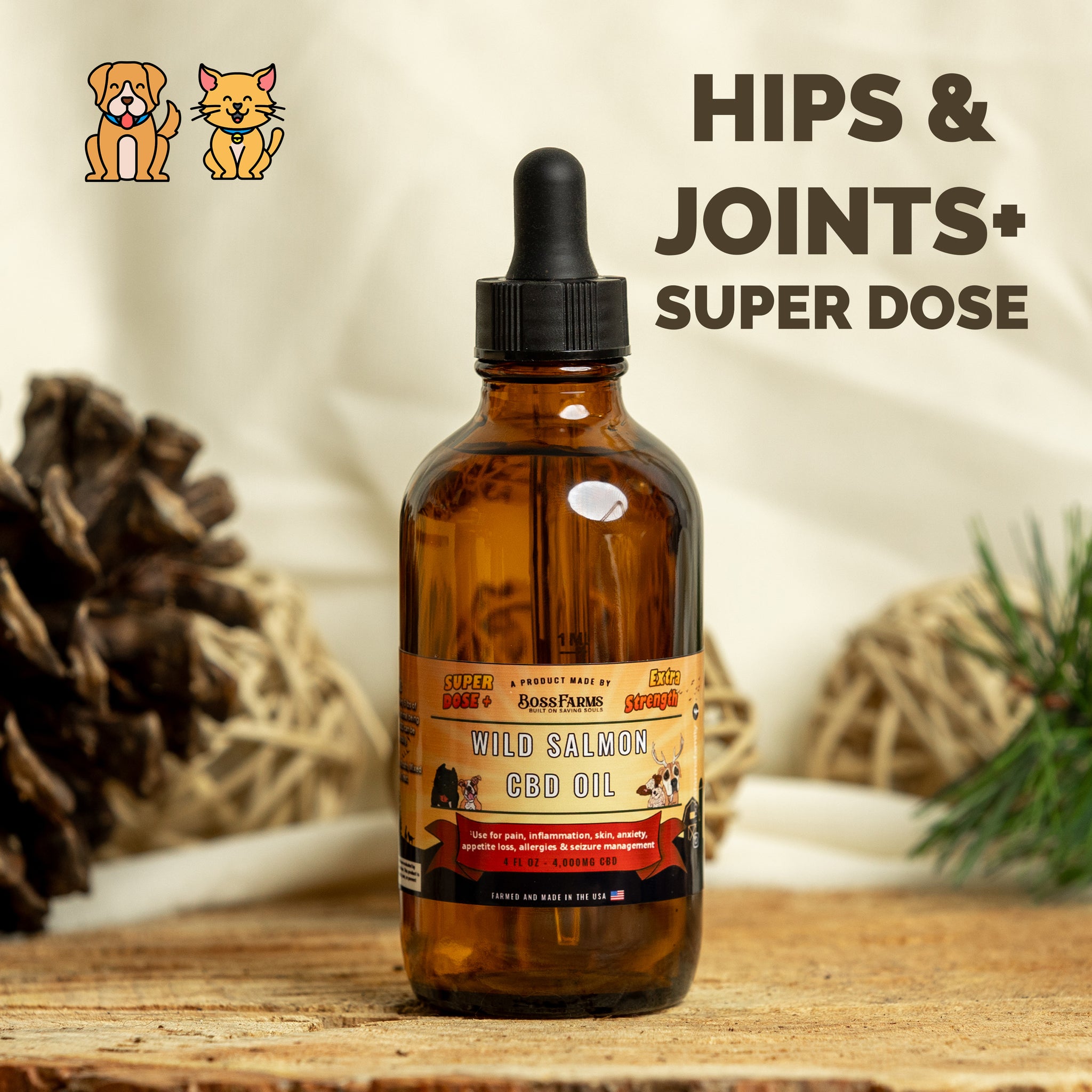 SUPER Wild Salmon CBD Oil - 4 oz - 4,000 mg! Healthy Hips & Joints Care Formula CBD for dogs and cats